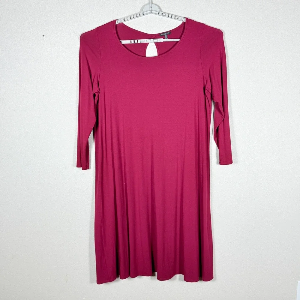 Eileen Fisher Woman 3X Berry Pink Jersey Knit 3/4 Sleeve Keyhole Back Dress